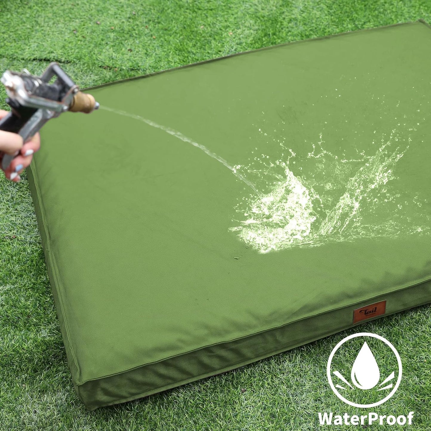 Outdoor Dog Bed for Medium Dogs, Waterproof Dog Crate Bed for Puppy Beds, Orthopedic Egg Crate Foam Pet Bed with Washable and Removable Oxford Cover, Light Green