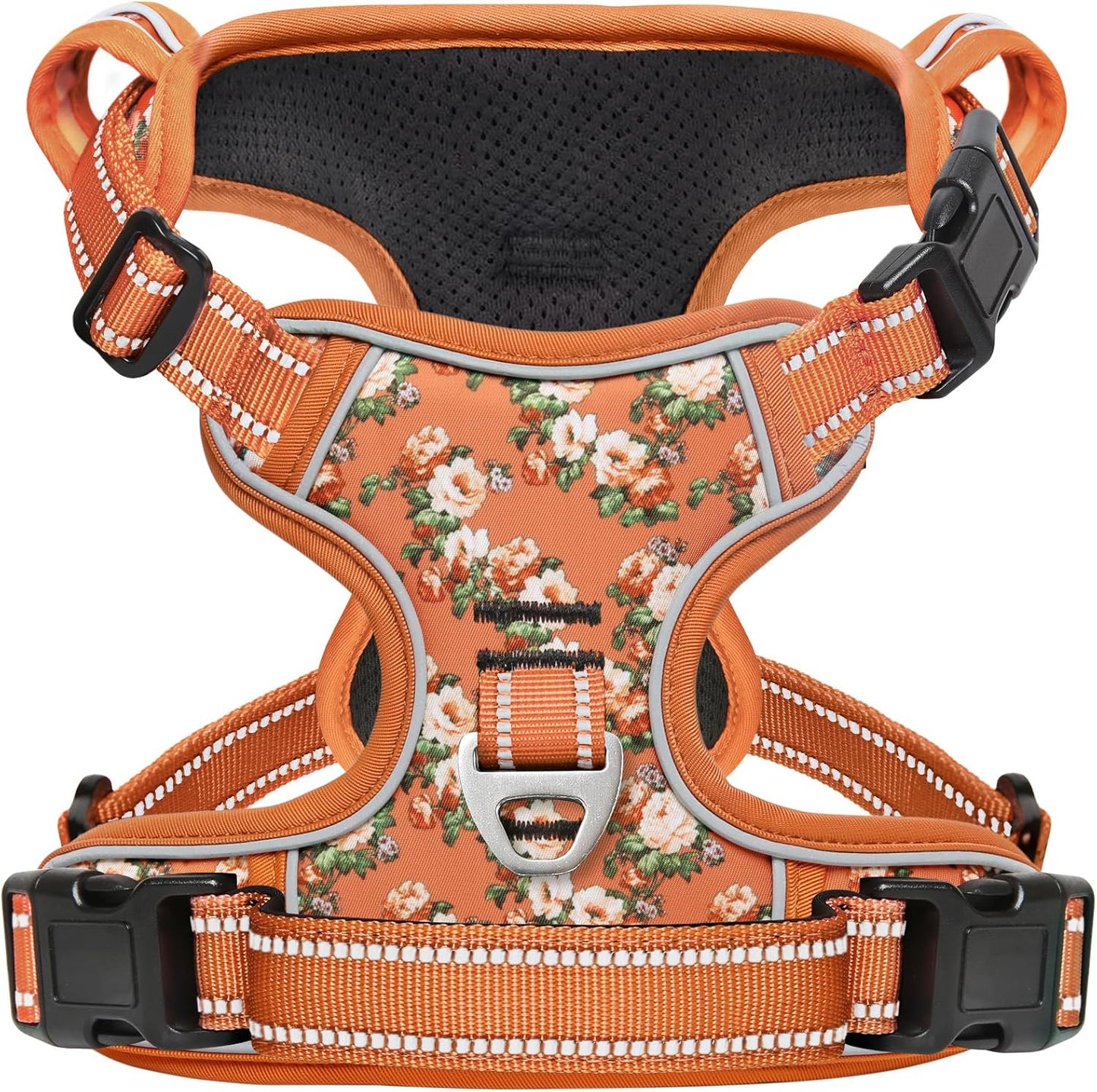 Timos Dog Harness for Large Dogs, No Pull Service Vest with Reflective Strips and Control Handle,No Choke Dog Harness with 2 Metal Rings for Easy Walking,Outdoor Training,Flower Orange, XL
