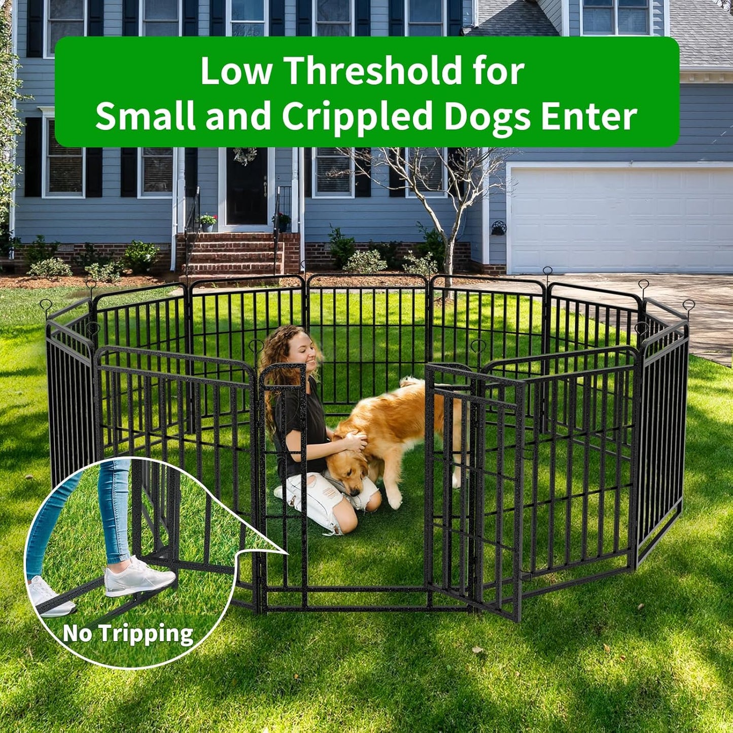 Dog Playpen Outdoor 16 Panels Heavy Duty Dog Fence 40" Height with Thick Pipe Anti-Rust with Doors Portable for RV Camping Yard, Total 36FT, 103 Sq.ft, Snowy Black
