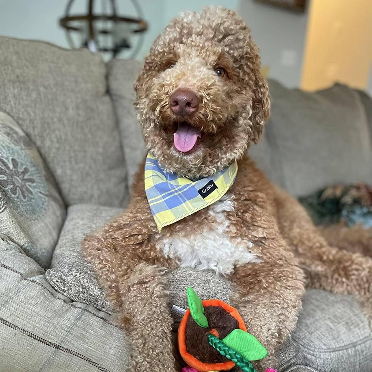 Summer Dog Bandana XLarge-Dog Scarf Vibrant Color Yellow Blue Plaid Printing Adjustable Bib Handkerchief Accessories for Large Dogs (XL)