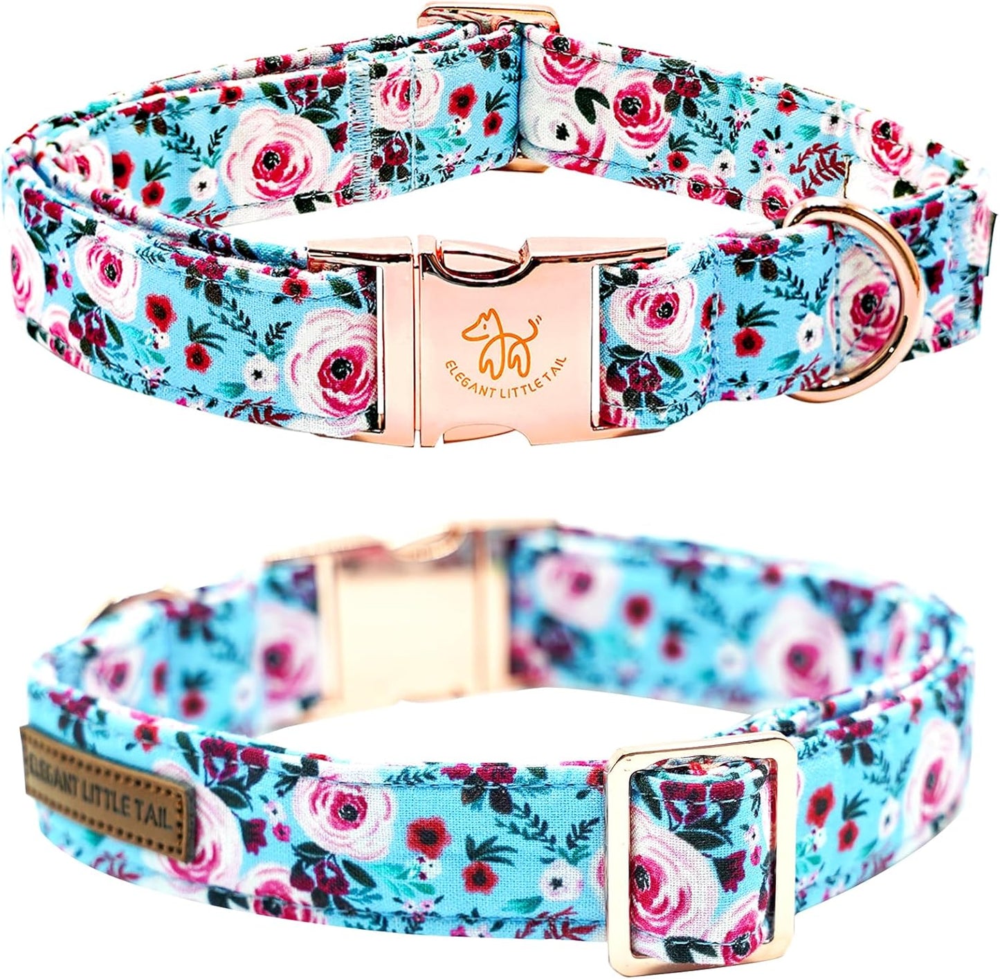 Elegant little tail Dog Collar, Rose Print Pet Collar Summer Dog Collar Durable Metal Buckle Dog Collars Cotton Pet Adjustable Dog Collars for Small Dogs