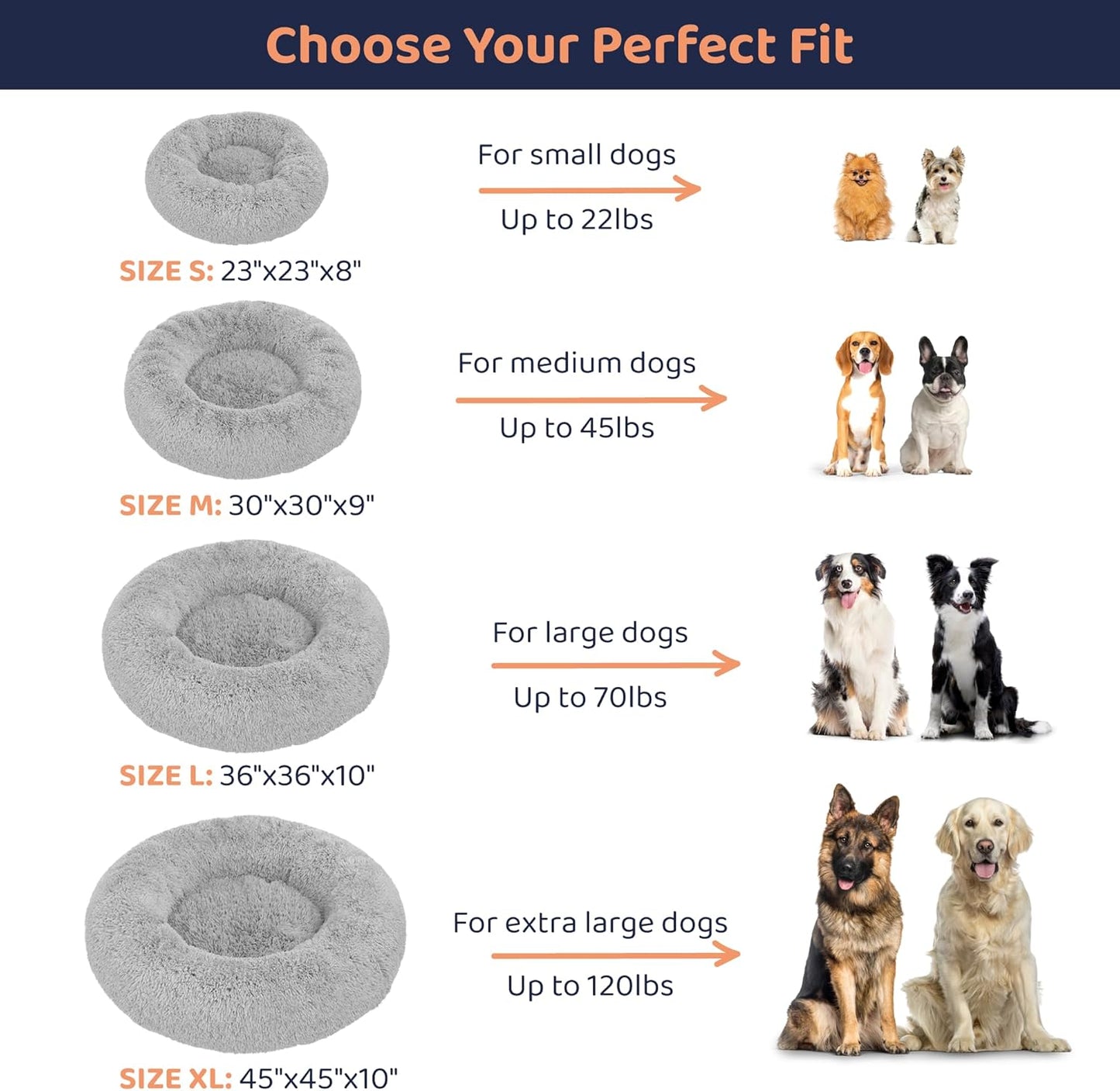 Donut Dog Bed - Premium Comfort for Anxiety Relief - Fluffy & Calming Design with Ultra-Plush Support | Cozy Round Dog Bed with Super Soft Circle Style (Size S Grey)