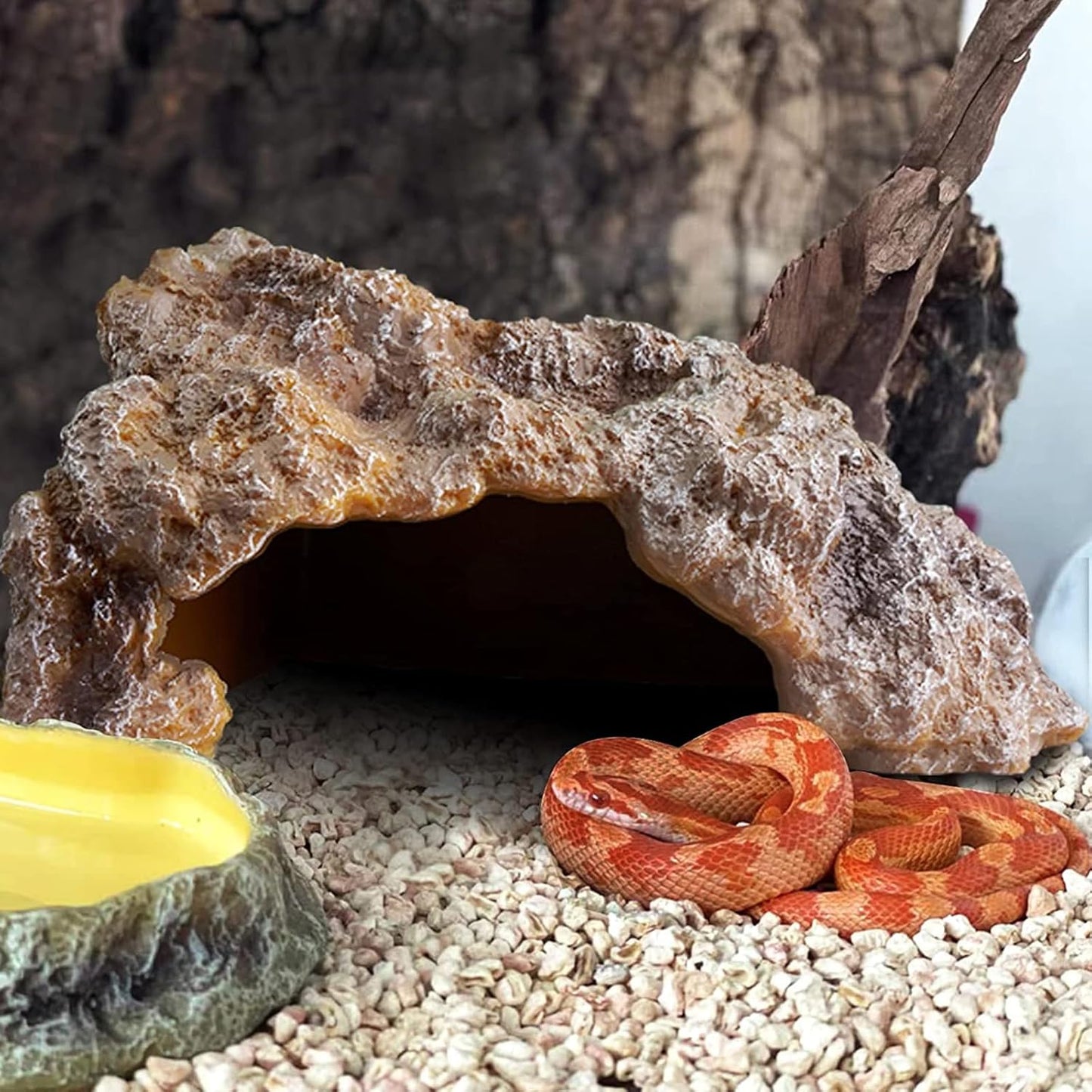 Reptile Rock Reptile Hide Cave Hideout Terrarium Habitat Decor Ornament Shelter for Snake Geckos Lizards Turtle Frogs Amphibians Hermit Crab Medium
