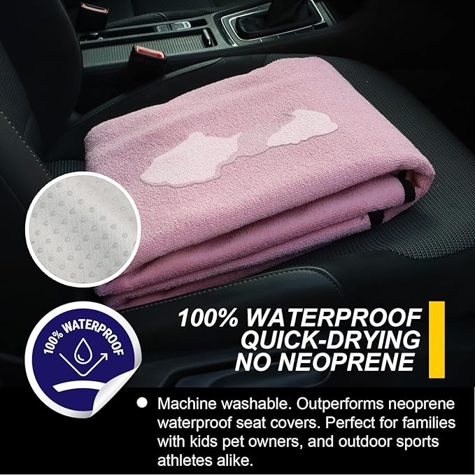 Back Seat Cover for Car Trucks Van SUV,Waterproof Rear Bench Towel Seat Covers for Dogs and Kids,Automotive Backseat Protector (Pink)