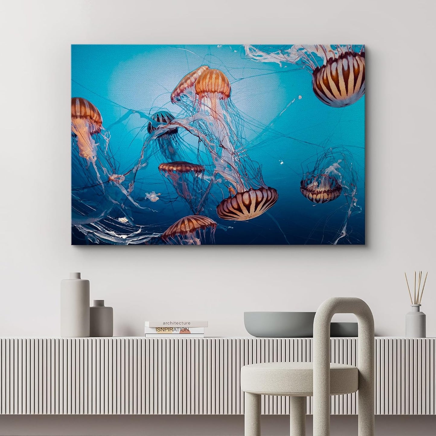 wall26 Canvas Print Wall Art Tiger Stripe Jellyfish Underwater Ocean Sea Nature Animals Photography Realism Rustic Scenic Landscape Wilderness Colorful for Living Room, Bedroom, Office - 32"x48"