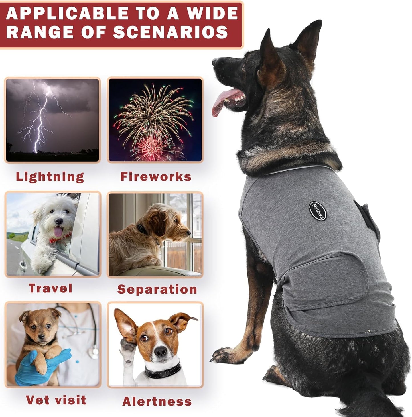 Dog Anxiety Vest - Thunder & Fireworks Calming Shirt for Dogs, Vet Visits & Separation - No Medicine or Training Required