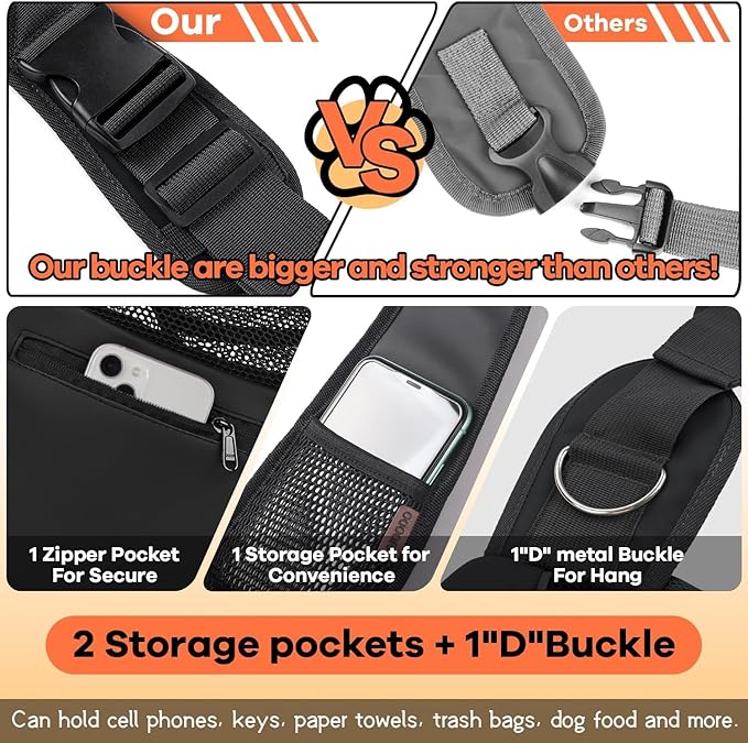 YUDODO Pet Sling Carrier for Small Dogs & Cats – Hands-Free Puppy Carrier with Safety Hook, Large Zipper Pocket, Soft Breathable Mesh, Adjustable Strap & Reflective Strip (Black 3.0 S)