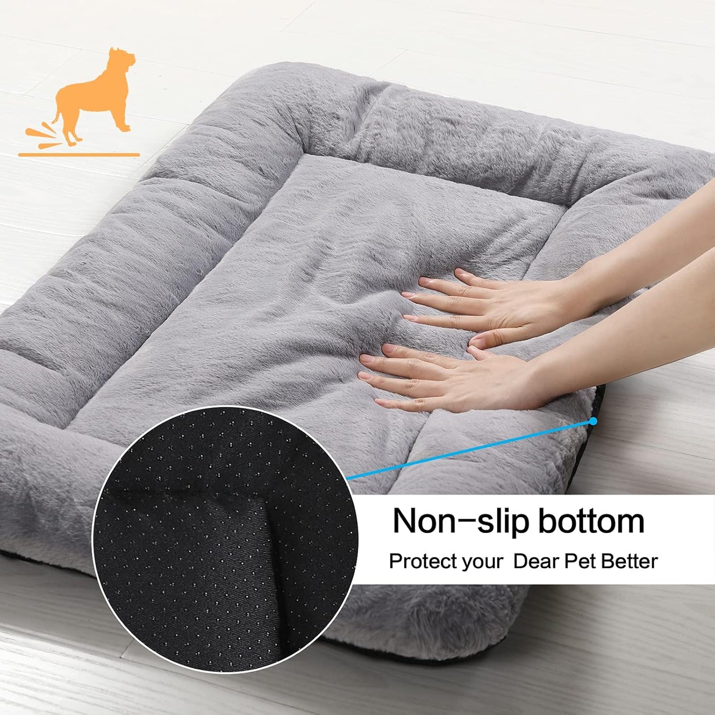 VERZEY Crate Pad for Large Dogs Fit Metal,Ultra Soft Bed Washable & Anti-Slip Kennel Pad for Dogs Cozy Sleeping Mat,Gray 42inch
