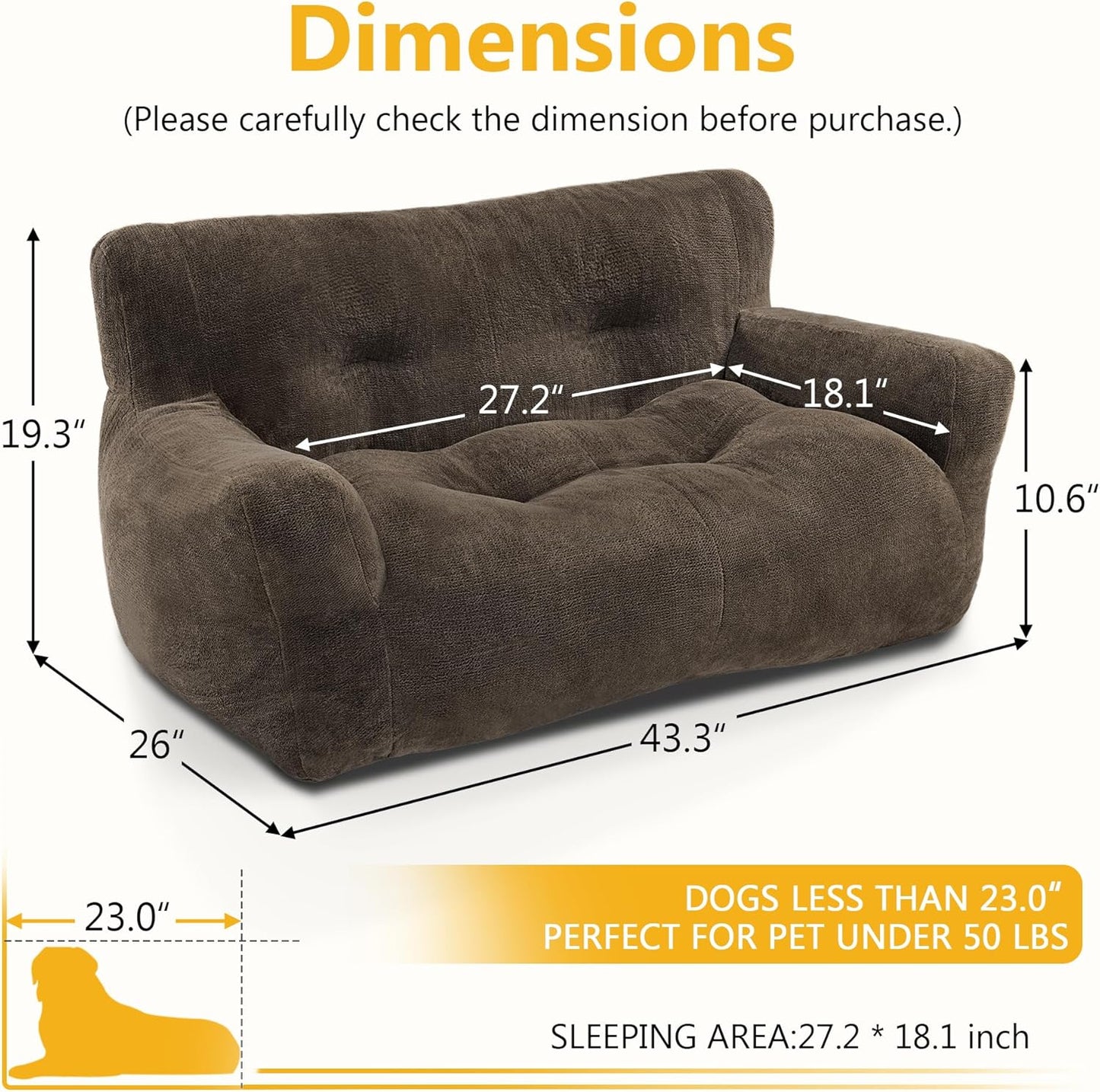 Lovupet Dog Couch for Small Medium Breed, Dog Sofa Bed Full Filled Sponge, No Assembly Need, PS581 (Mocha)