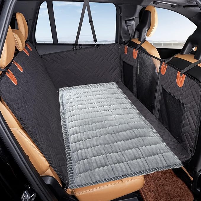 VClife Dog Car Seat Cover for Backseat Extender, Anti Slip Dog Bed Mat Travel Blanket, Pet Friendly Backseat Cover for Cars, SUVs, Small Trucks, Back Seat Extender Protector (Light Gray, 59"×27.6")