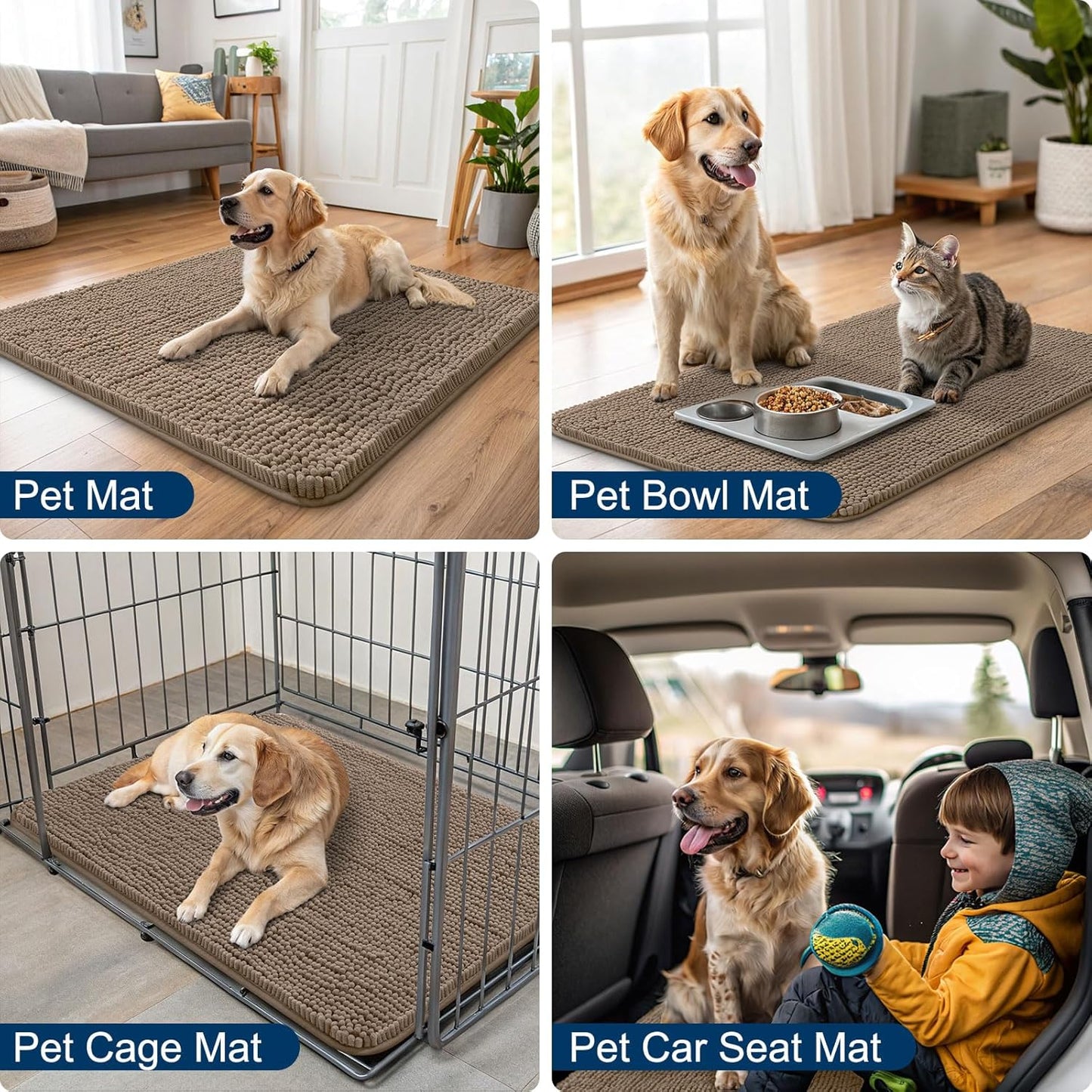 Smiry Dog Door Mat for Muddy Paws 36x24, Absorbs Moisture and Dirt Doormat, Non-Slip Washable Quick Dry Chenille Front Door Mat Indoor Entrance, Entryway Carpet for Inside Floor, Camel