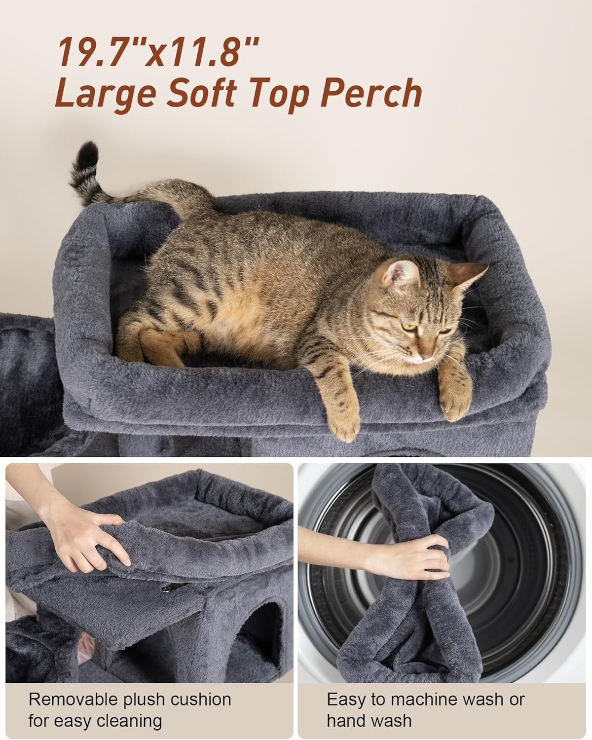 Cat Tree with Large Top Perch, 21.6in Cat Tower with Big Hammock and Dual Condos, All-in-one Cat Activity Center