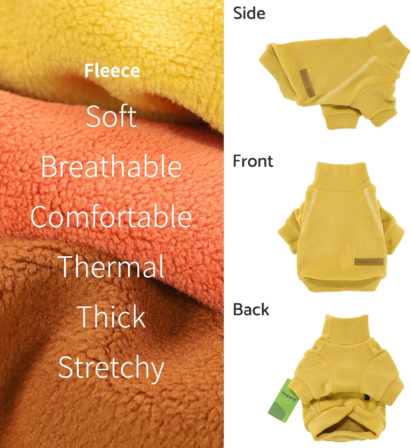 Fitwarm 3 Pack Classic Fleece Dog Sweater, Turtleneck Dog Sweatshirt, Winter Clothes for Small Dogs Boy Girl, Pet Pullover Jumper, Cat Apparel, Orange, Yellow, Coffee, XL