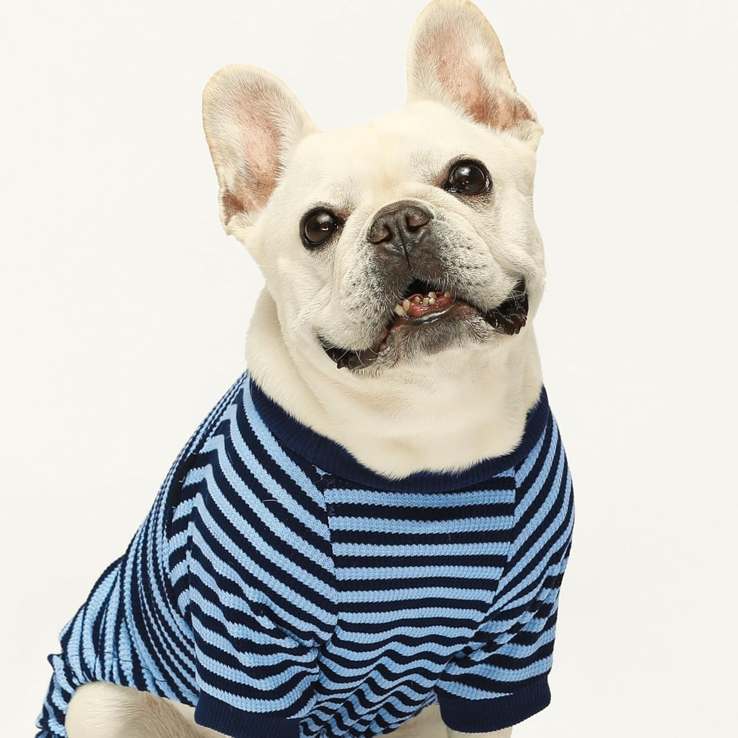 Fitwarm Blue and White Striped Dog Pajamas, Waffle Dog Clothes for Small Dogs Girl Boy, Puppy Onesie with Feet, Pet Cat Outfit, XS