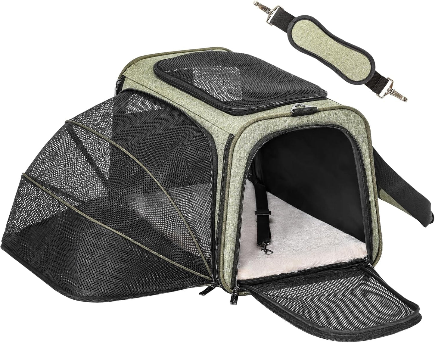 Petsfit Expandable Cat Carrier Dog Carrier,Airline Approved Soft-Sided Portable Pet Travel Washable Carrier for Kittens,Puppies,Removable Soft Plush mat and Pockets,Locking Safety Zippers