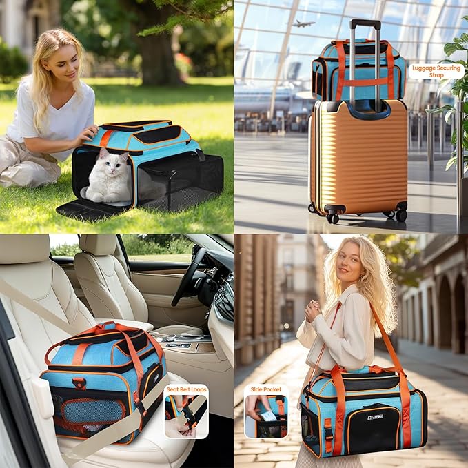 Petskd Top and Side Expandable Pet Carrier 19x13x9 Inches Southwest Allegiant Airlines Approved, Soft-Sided Carrier for Small Dog Under 12 lbs and Large Cat Under 15 lbs(Blue)