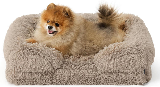 Bedsure Orthopedic Dog Beds for Small Dogs - Washable Small Dog Cat Bed Waterproof, Comfort Pet Couch Sofa with Washable Removable Cover, Pets Bed with Nonskid Bottom, Long Faux Fur-Taupe, 24"