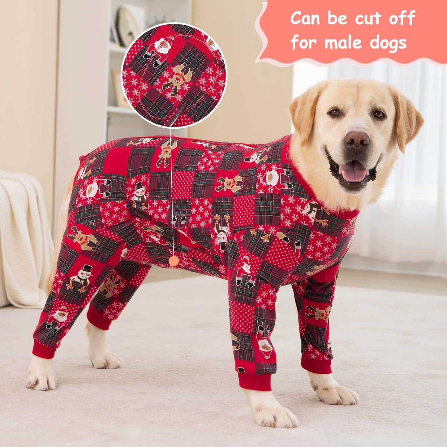 Yeapeeto Dog Onesie Surgery Recovery Suit for Large Medium Bodysuit Dogs Pajamas PJS Full Body for Shedding, Prevent Licking, Wound Protection, Cone Alternative… (Xmas Red, 5XL)