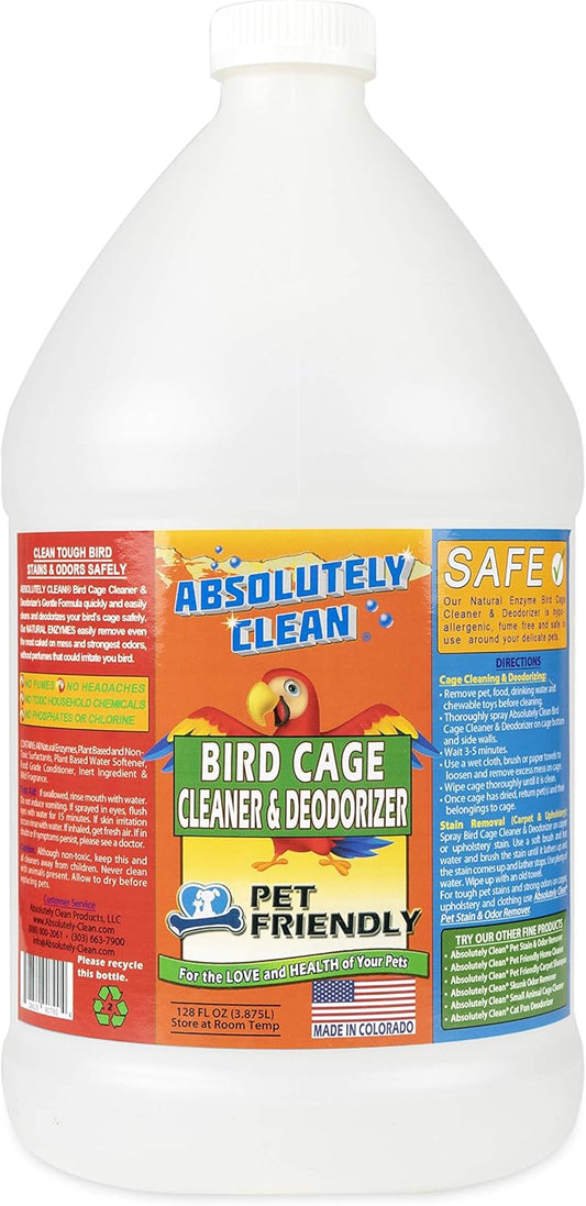 Absolutely Clean Amazing Bird Cage Cleaner and Deodorizer - Just Spray/Wipe - Safely & Easily Removes Bird Messes Quickly and Easily - Made in The US - Fragrance Free - 128oz Gallon