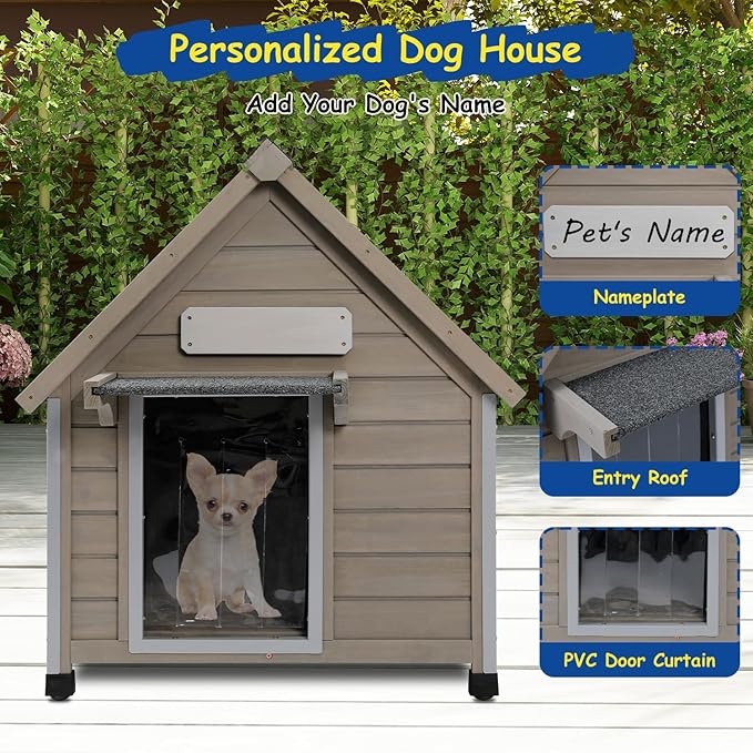 Outdoor Dog House Waterproof for Medium Small Dogs with Anti-Chewing Iron Frame, Adjustable Vent Window, Indoor & Outdoor Doghouse Kennel Puppy Shelter, Easy Clean and Assemble (26" L*31.9" W*32" H)