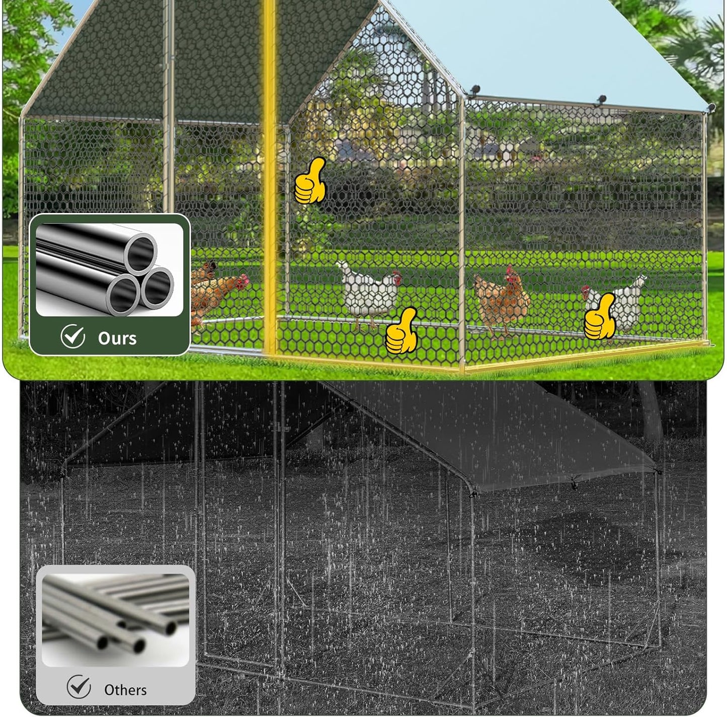 4ever2buy Large Metal Chicken Coop with Run Walk-in Poultry, Cage Chicken Runs House Pen Cage, Flat Roofed Chicken Coops with Anti-Ultraviolet Cover for Outdoor, Yard Farm, Use 9.2’Lx18.7’Wx6.4’H