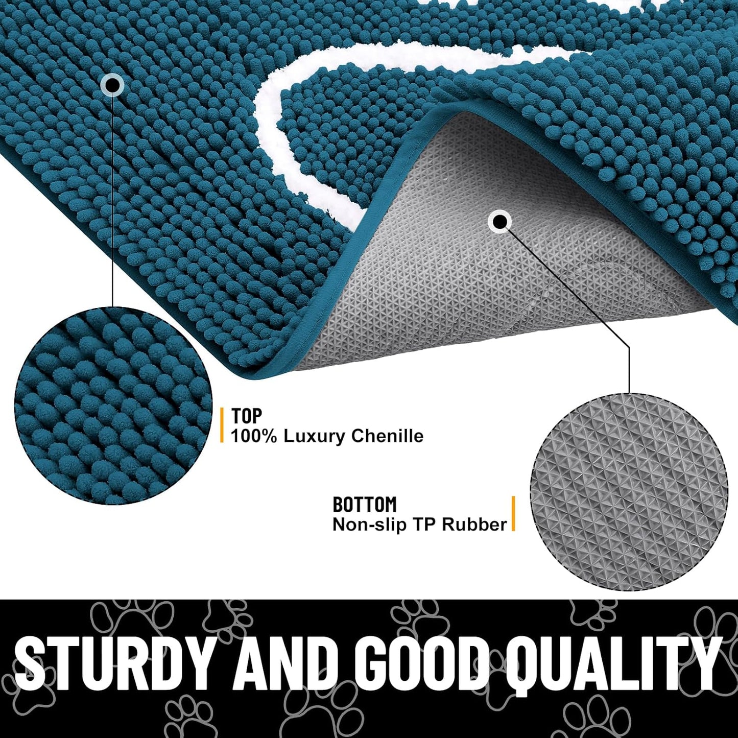 Smiry Dog Door Mat for Muddy Paws, Absorbent Dirt Trapper Non Slip Quick Dry Washable Chenille Mat for Mud Dogs, Entry Rug for Indoor and Outdoor (47x24 Inches, Atlantic Blue)