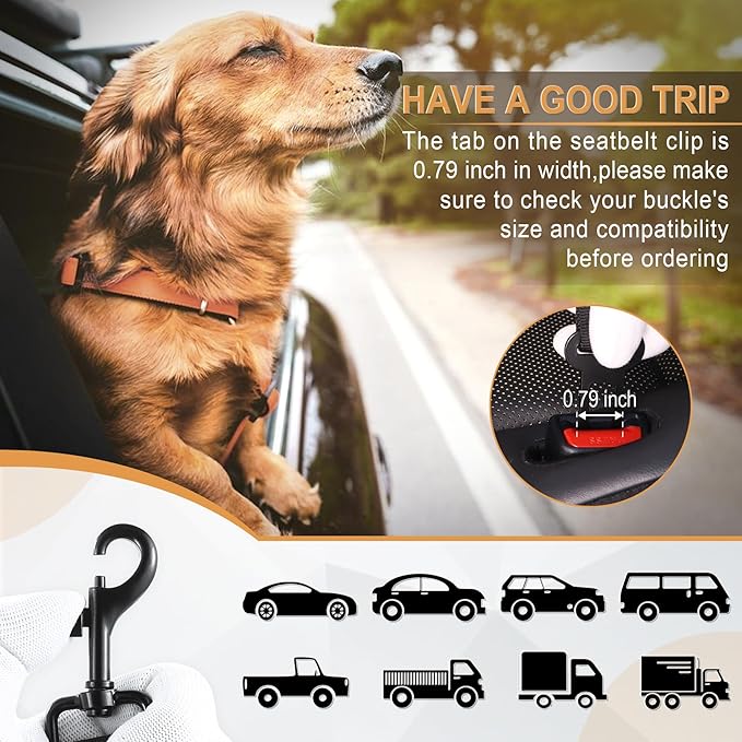 LivTee Dog Seat Belt for Car, Retractable Pet Safety Harness, Adjustable Nylon Dog Seatbelt Leash, Comfortable Dog Accessories for Vehicles (Black-2PCS)