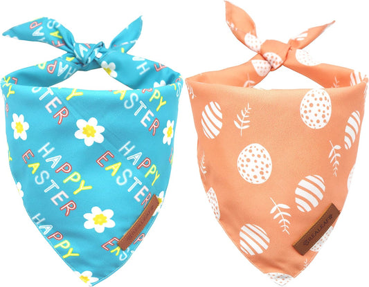 Realeaf Happy Easter Dog Bandanas 2 Pack, Reversible Pet Scarf for Boy and Girl, Premium Durable Fabric, Holiday Bandana for Small Medium Large and Extra Large Dogs (Large)