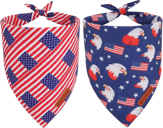 ADOGGYGO American Flag Dog Bandanas, Red Blue Patriotic Eagles USA Flag Scarf, Multi Size, 4th of July Bandana for Medium Large Dogs Pets (Large)