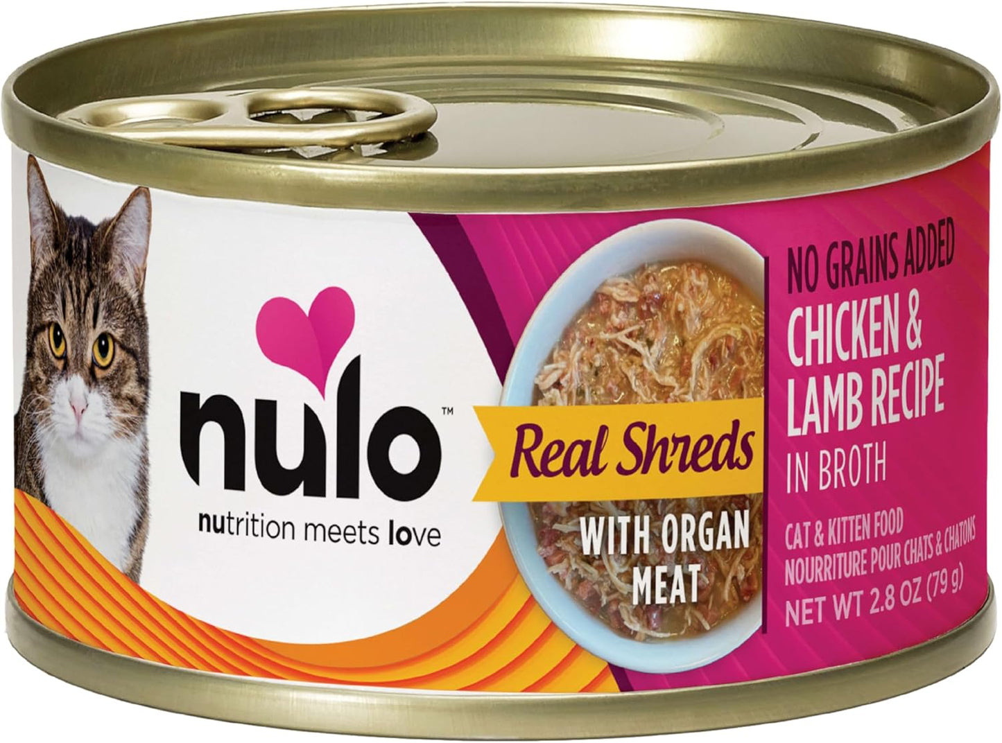 Nulo Real Shreds with Organ Meat Wet Canned Cat Food, Chicken & Lamb, 2.8 Ounce, 12 Cans