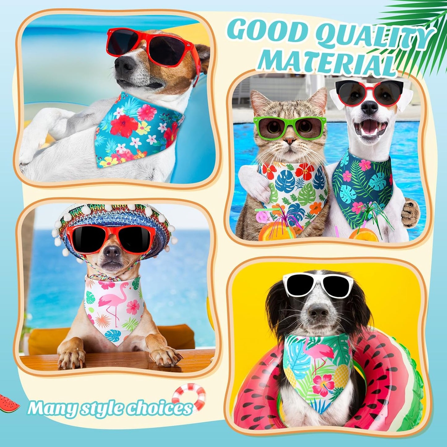 Shyyween100 Pieces Hawaii Dog Bandanas Bulk Summer Bandanas for Dogs Soft Bibs Adjustable Triangle Scarf for Small Medium Large Pets Summer Costume