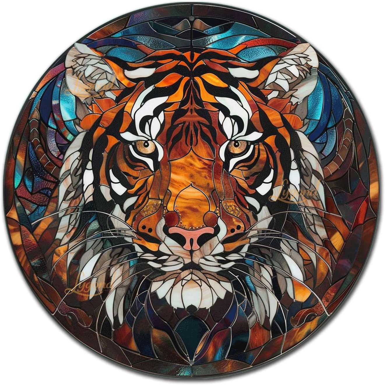 Lygond Metal Sign Tin Sign Circular Stained Glass Tigle Tin Signs Gardening for Yard 12×12 Inches