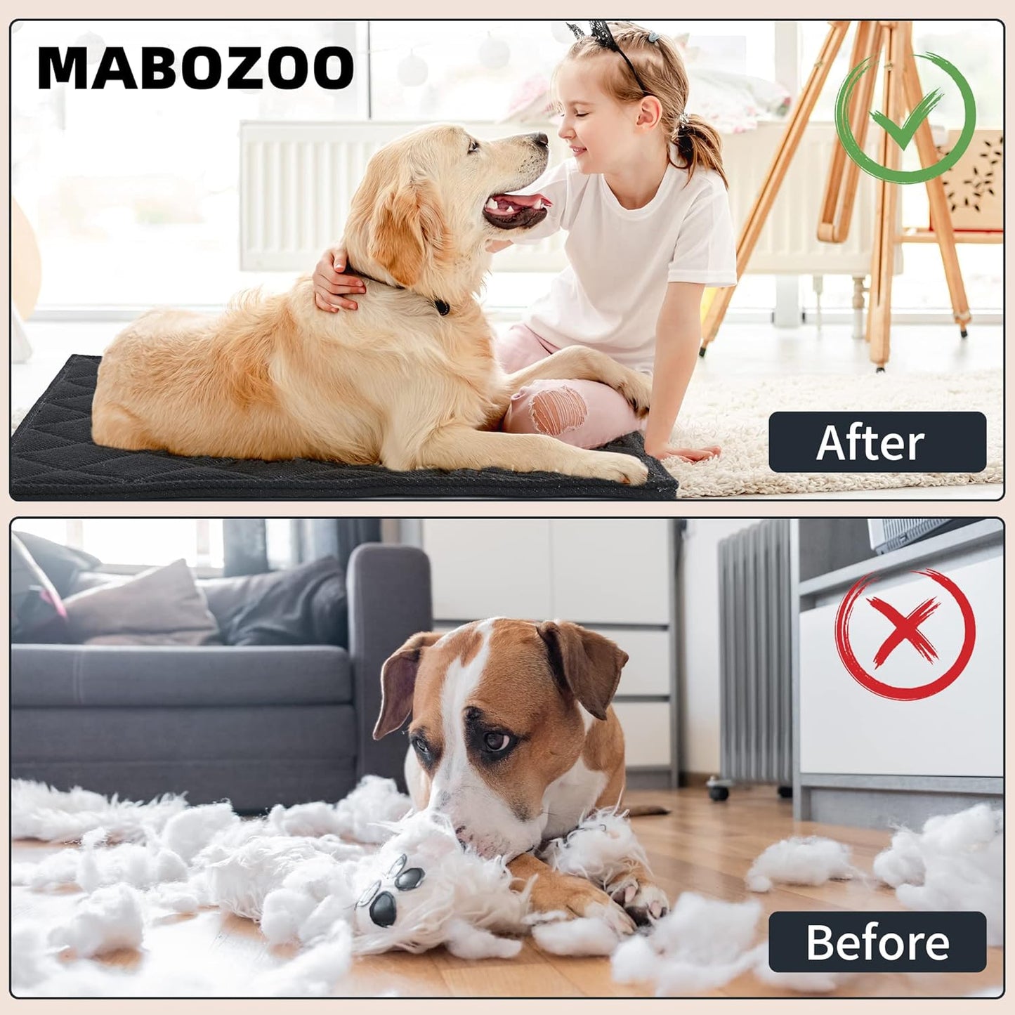 MABOZOO Indestructible Dog Bed, Chew Proof Crate Pad for Aggressive Chewers, Machine Washable Quilted Mat, Durable for Medium Dogs, Black Kennel Pad (28x41 in)