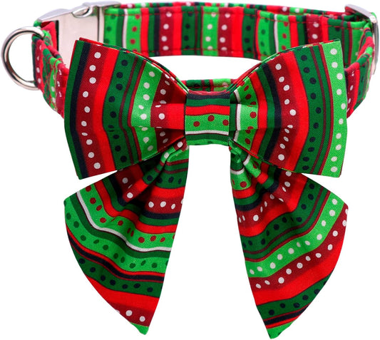 Lionet Paws Christmas Dog Collar with Bowtie, Dog Sailor Bow Collar with Metal Buckle for Dogs and Cats, Adjustable Comfortable Dog Collar Girl Gift, XS, Neck 8-12 in