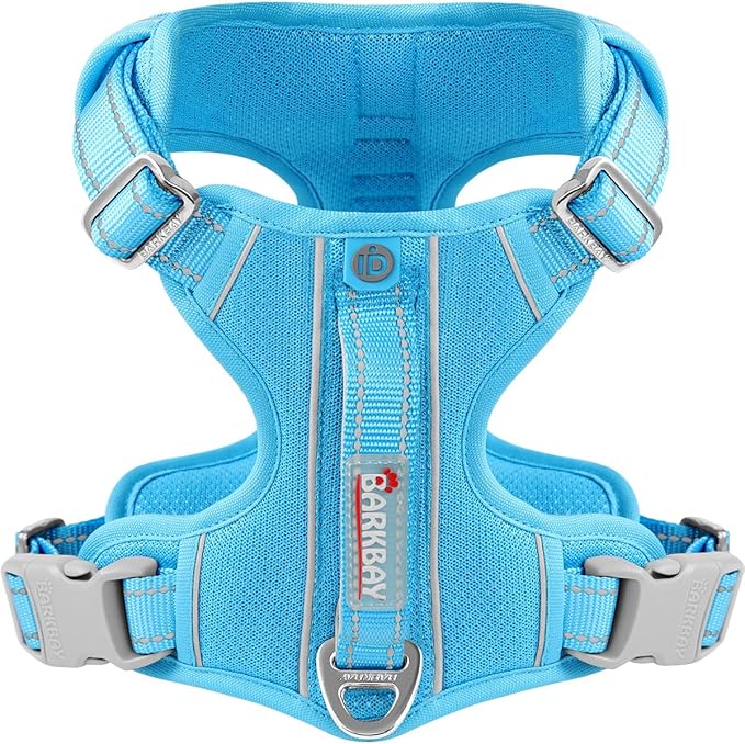 BARKBAY Dog Harness No Pull with ID Tag Pocket - Heavy Duty, Reflective, Easy Control for Large Dogs(Blue,S)