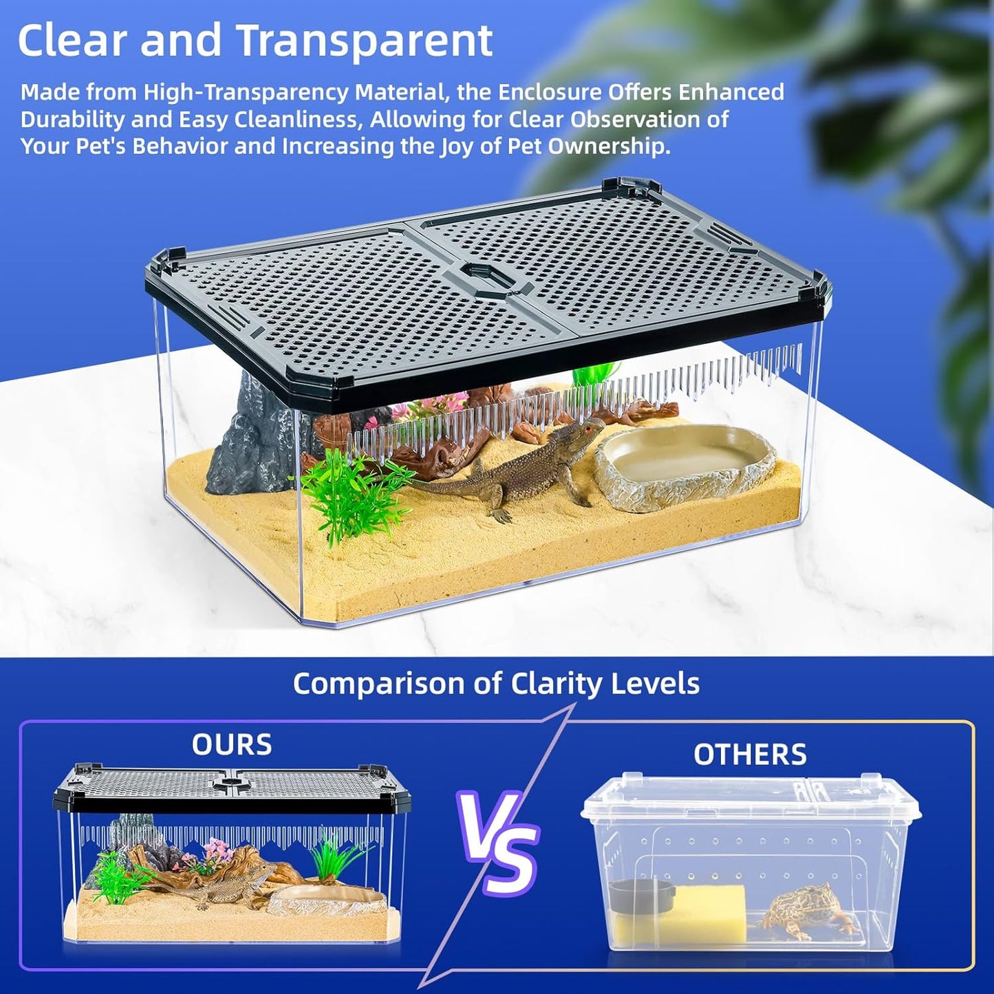 High-Transparency Reptile & Insect Enclosure Terrarium with Magnetic Door, Excellent Ventilation, Easy Cleaning, and Strong, Long-Lasting Build for Gecko, Tarantula, Hermit Crab (7.5x4.9x3.7 Inch)
