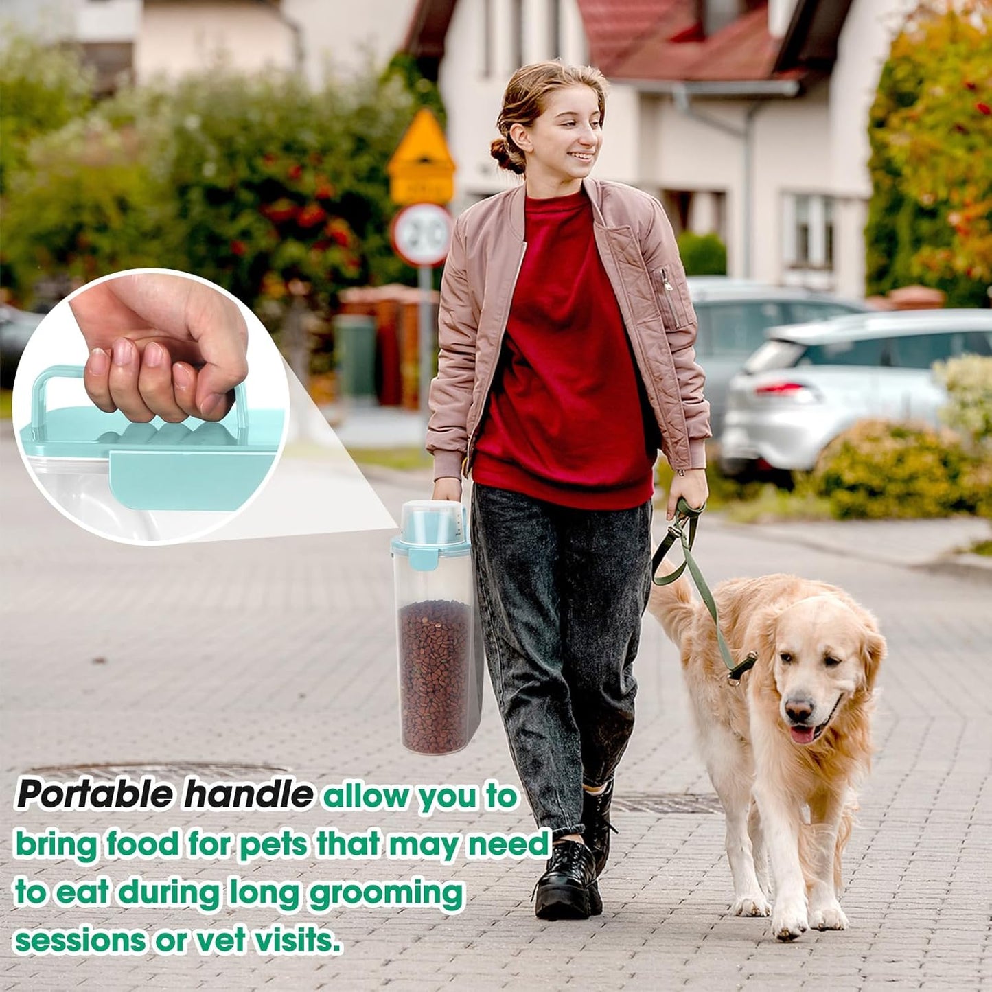 TBMax Pet Dog Cat Food Storage Container 5 to 7 lbs with Can Cover and Mixing Spoon, Airtight Bird Seed Container, Cat Food Storage Dispenser, Kibble Storage Dog Treat Bin -Light Blue