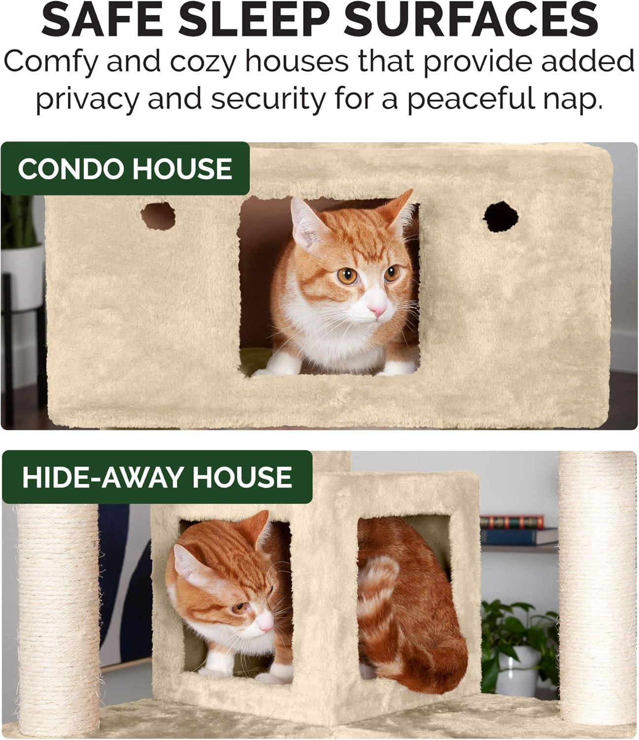 Furhaven 69.3" Tall Cat Tree for Indoor Cats, Ft. Sisal Scratching Posts, 2x Cat Condos, & Toys - Tiger Tough Double Decker Interactive Playground Tower - Cream, One Size