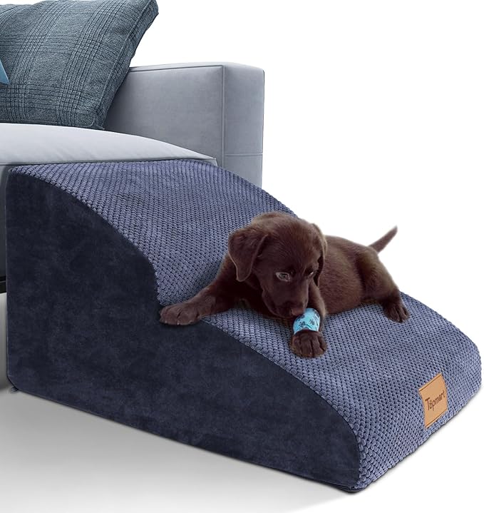 Topmart High Density Extended Foam Dog Ramp&Steps 2 Tiers,11.8" High,Non-Slip Dog Stairs,Soft Foam Pet Ladder with Waterproof Cover,Best for Injured,Older Cats,Pets with Joint Pain
