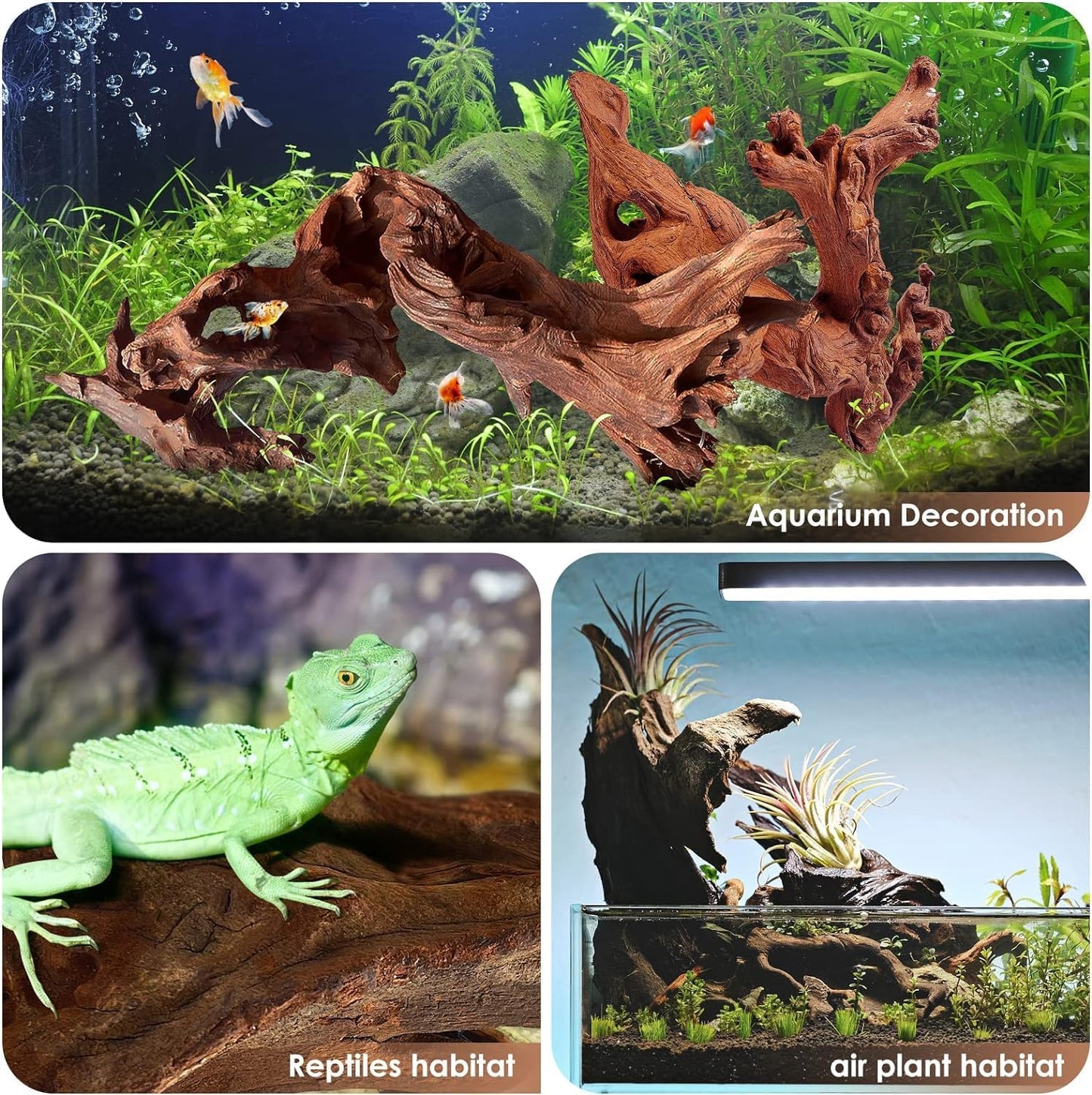 Natural Small Aquarium Driftwood for Fish Tanks & Reptile Terrariums – 100% Safe Fish Tank Decorations, Unique Twisted Branches 5-Piece 4-8 Inch Low Tannin, Easy to Sink