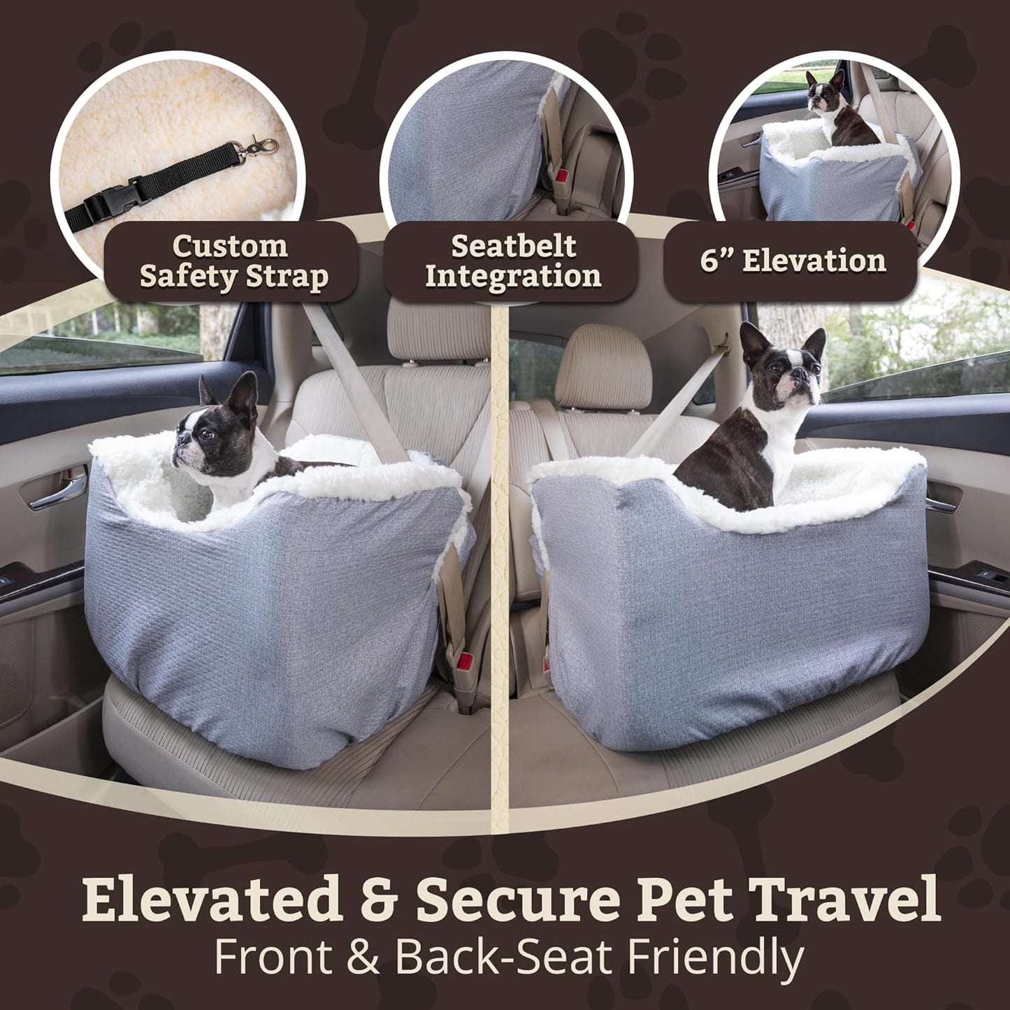Snoozer Lookout I Dog Car Seat - Small Dog and Puppy Car Seat, Booster Bed for Small & Medium Size Pets up to 25 Lbs, Sherpa Lining, Elevated, Washable, Safe for Travel - Medium, Stone Diamond