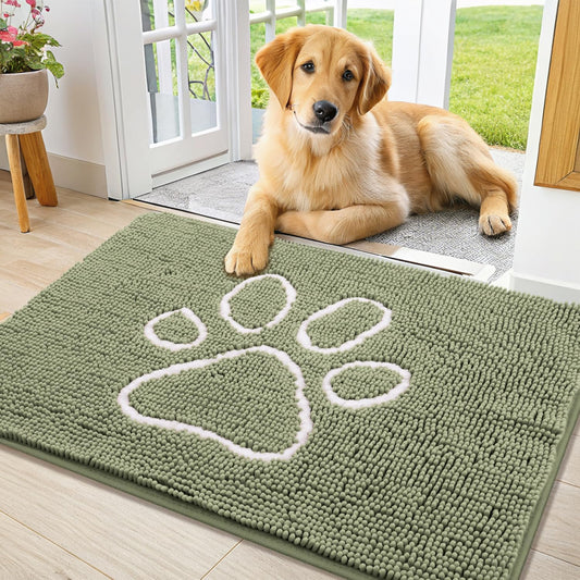 Smiry Dog Door Mat for Muddy Paws, Absorbent Dirt Trapper Non Slip Quick Dry Washable Chenille Mat for Mud Dogs, Entry Rug for Indoor and Outdoor (36x24 Inches, Sage Green)