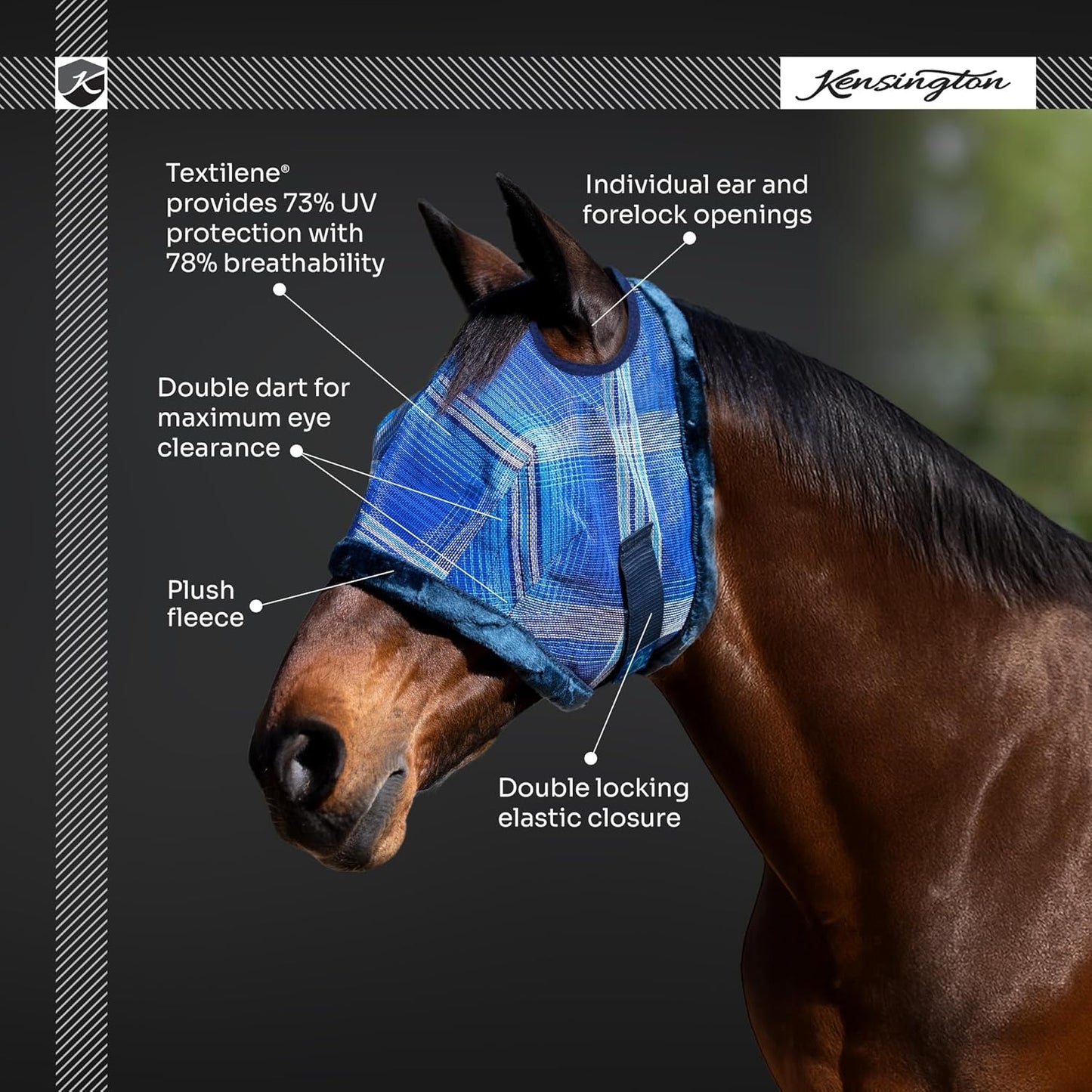 Kensington UV Fly Mask with Fleece Trim - Protective Mask with Dual Ear Opening Size: Small Color: 500-Desert Sand
