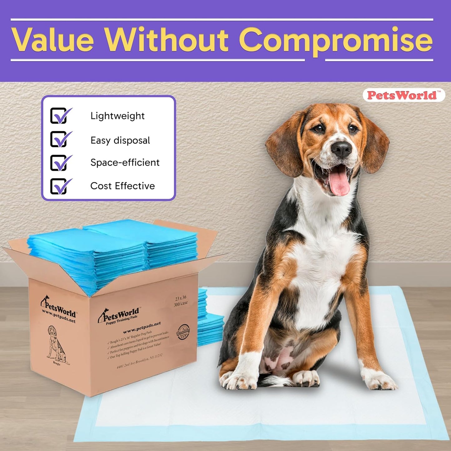 PETSWORLD Puppy Pads, 23x36 Inch, 1800 Count - Puppy Pee Pads for Dogs, Tear Resistant, Economy Value, Super-Absorbent Polymer Gel Core, Perfect for Puppies, Smaller Dogs