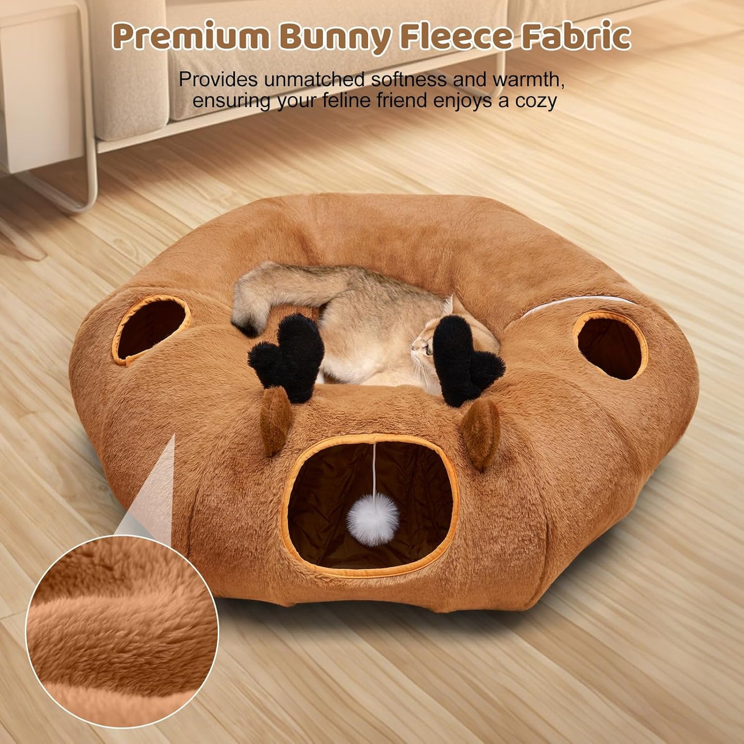 Odoland Reindeer Cat Tunnels Bed with 20 Kitten Toys for Indoor Cats, Plush Cats Couch Tunnel Bed - Kittens Cave Donut Tunnel - Detachable Soft Cat Bed and Variety Kitty Toy Set