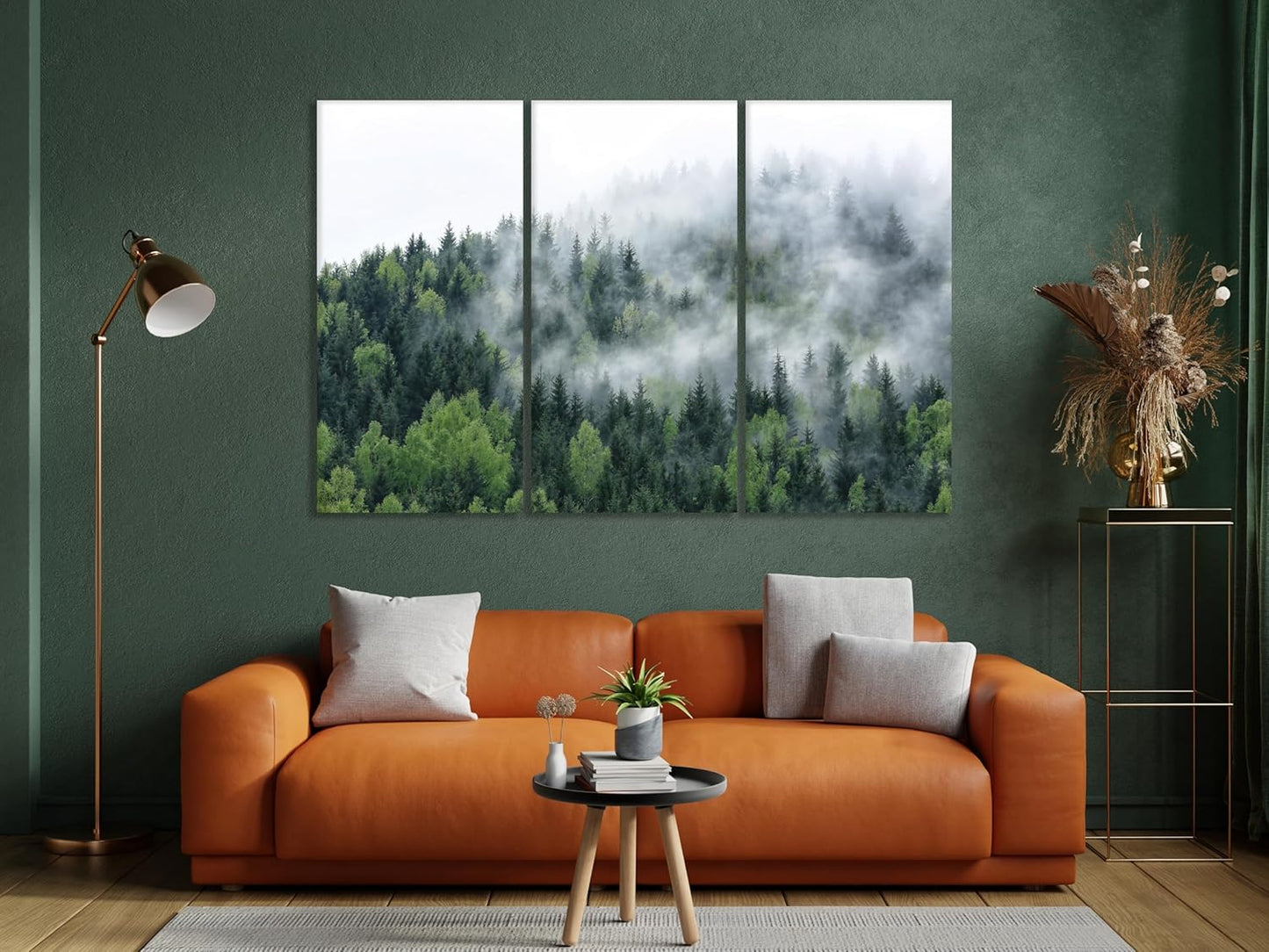 Nature Wall Art Prints - Ocean Forest Mountain Lake Canvas Landscapes - Small to Extra Large Living Room Bedroom Kitchen Bathroom Décor (Pine Trees in Fog, 39L" x 59W" - 3 Panels)