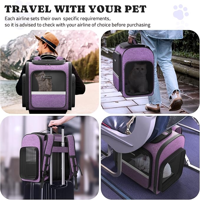 Pawtners Dog Carrier Backpacks Large Cat Backpack with Anti-Scratch Mesh, Foldable Designed Pet Backpack Carrier for Kitten Small Dogs & Large Cats Up to 18 Lbs, Dog Carrier for Travel Outdoor