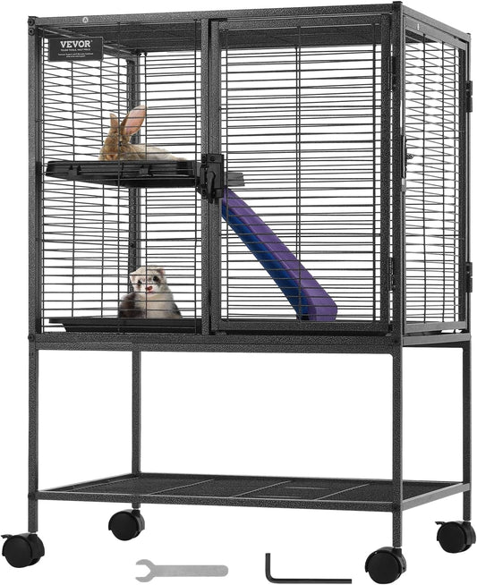 VEVOR 34" Rolling Metal Ferret Cage, Large 2-Tier Critter Nation Cage, Small Animal Cage with Ramps & Tray, Easy to Set up for Pet Mice, Hamster, Guinea Pig, Chinchilla, Squirrel, Hedgehogs, Bunny