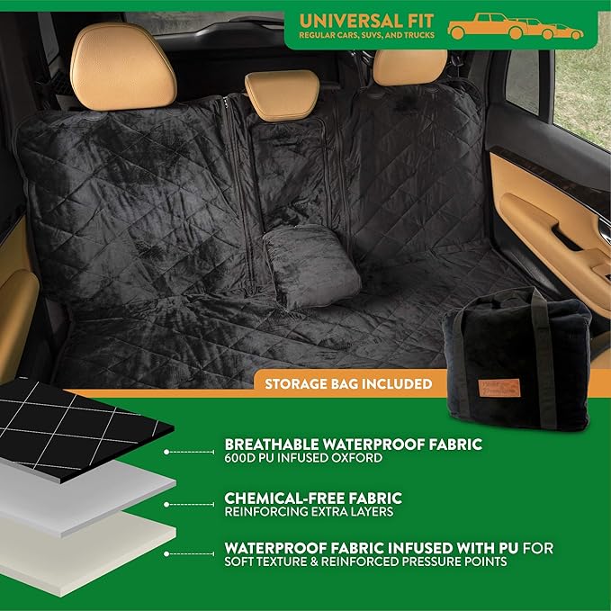 Plush Paws Products Velvet Convertible Rear Seat Cover | Durable Diamond Stitching | Washable & Waterproof Back Seat Cover | Car, Truck & SUV | Nonslip, Tear Resistant Protection | X-Large Charcoal