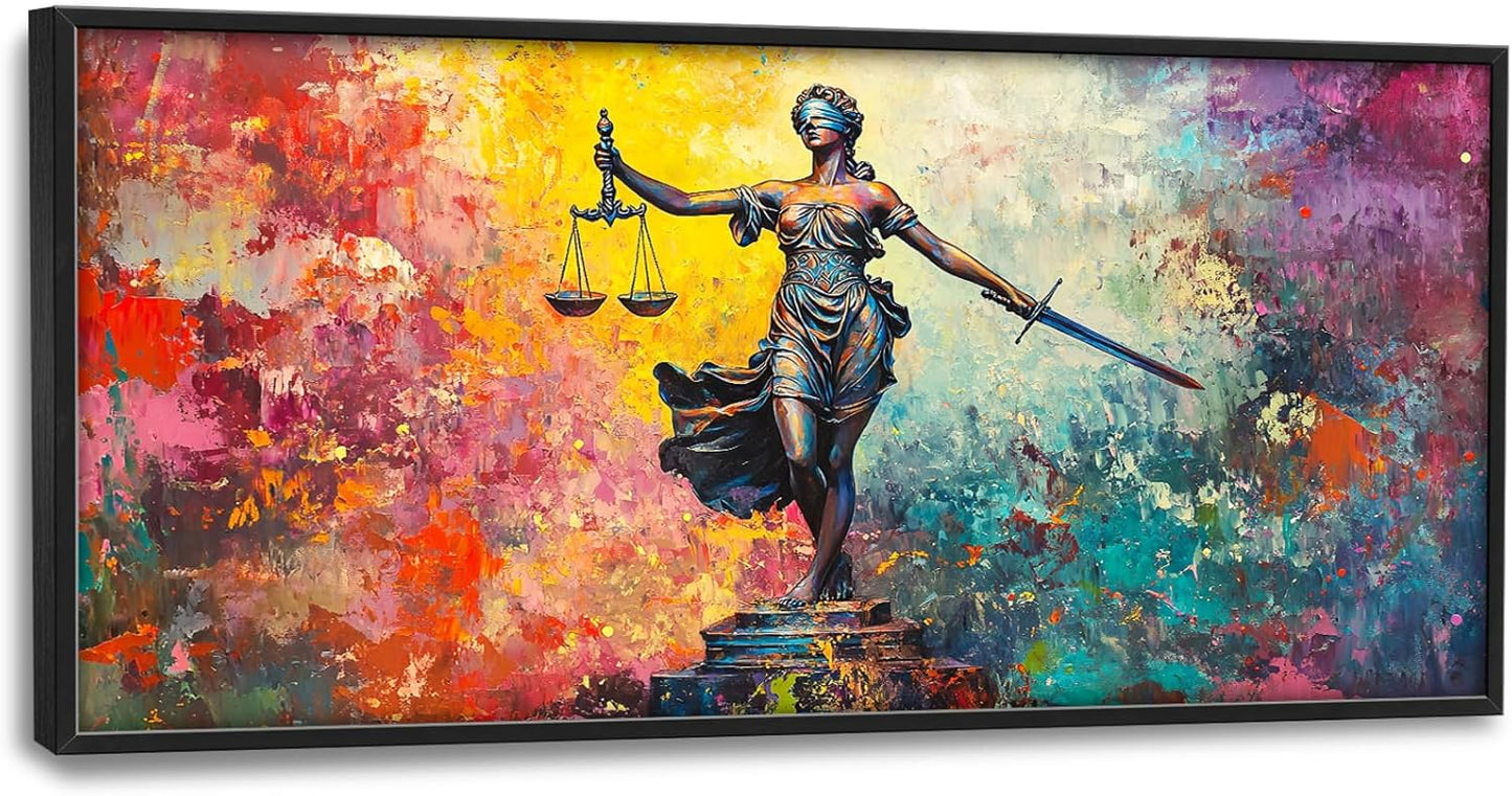 Extra Large Lady Justice Framed Wall Art for Living Room,Oversized Scales of Justice Pictures Wall Decor,Abstract Colorful Canvas Print Painting Modern Artwork Bedroom Office Bathroom 60L" x 30W"